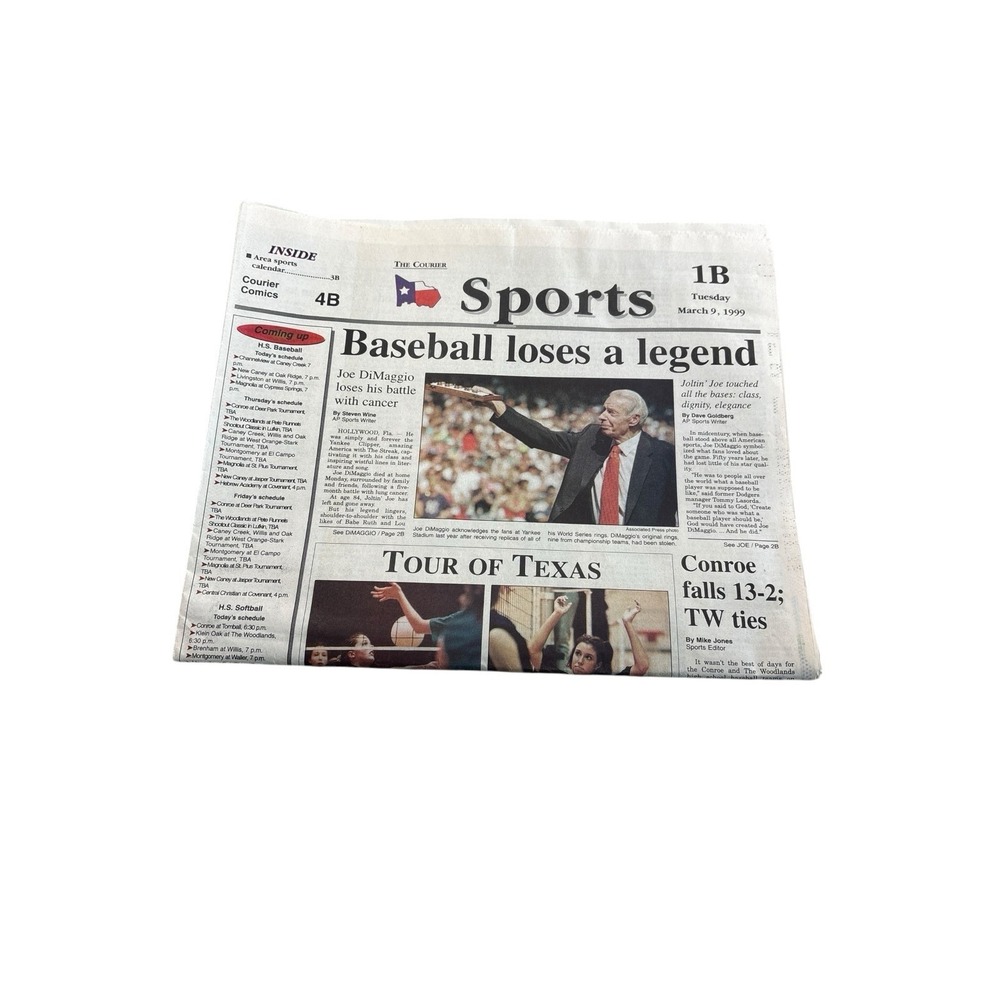 Joe DiMaggio Death Newspaper March 9 1999 Baseball Loses a Legend